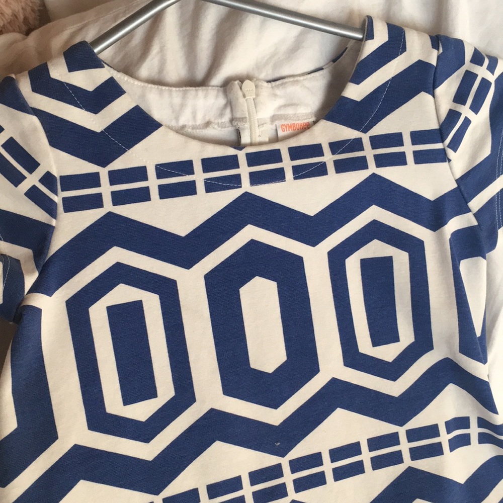 Blue and white tribal print dress